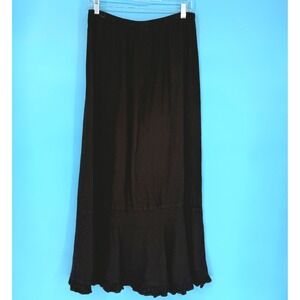 VTG Match Point USA Black Linen Maxi Skirt Ruffle Hem Elastic Waist Large